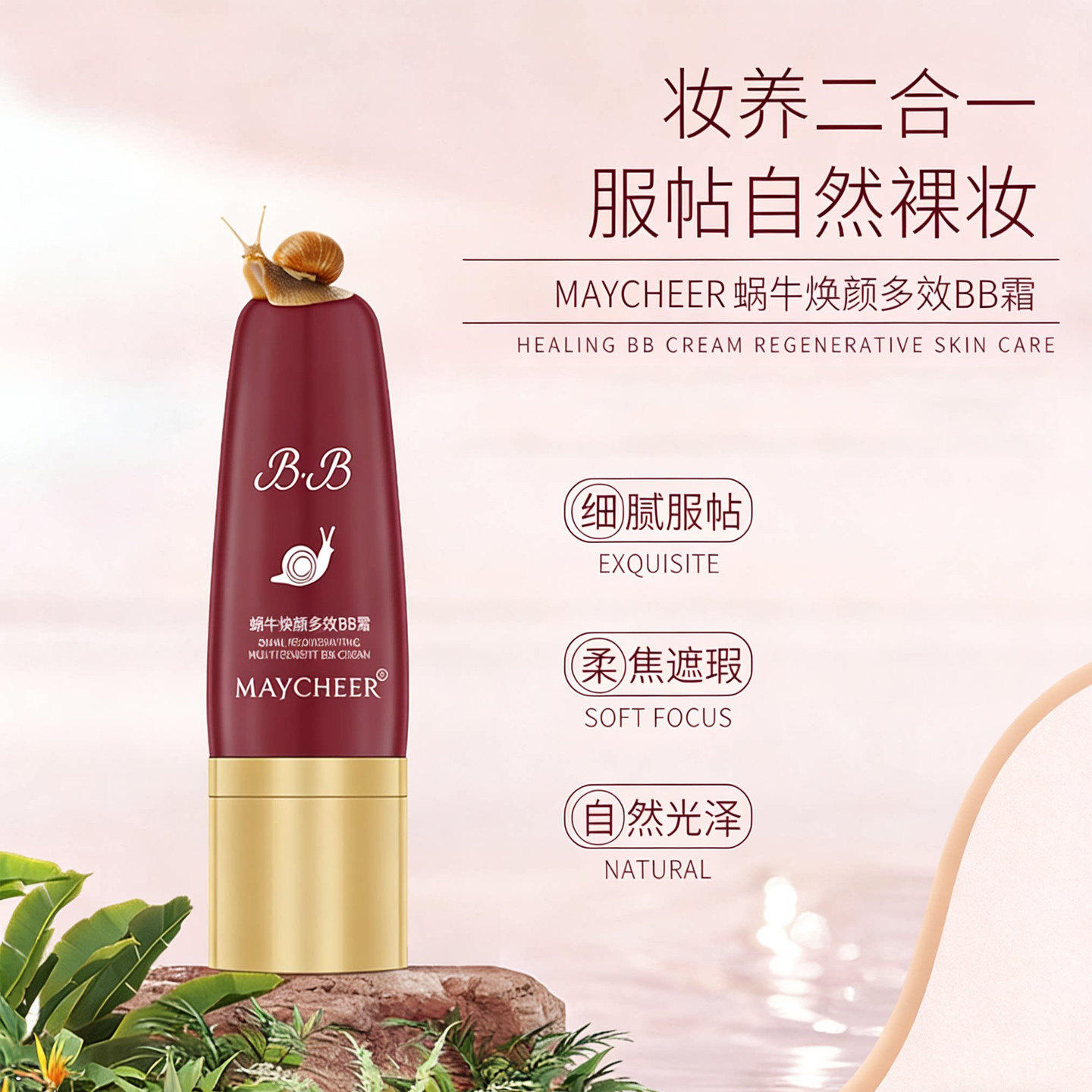 MAYCHEER美茜儿蜗牛焕颜多效BB霜保湿服帖自然裸妆修护霜持妆防水
