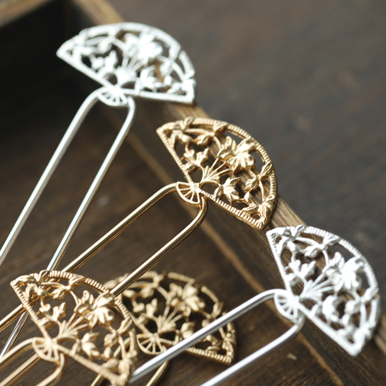 1e78 150mm铸铜双股镂空扇形扇子七秀头饰发饰簪子发夹古风新娘