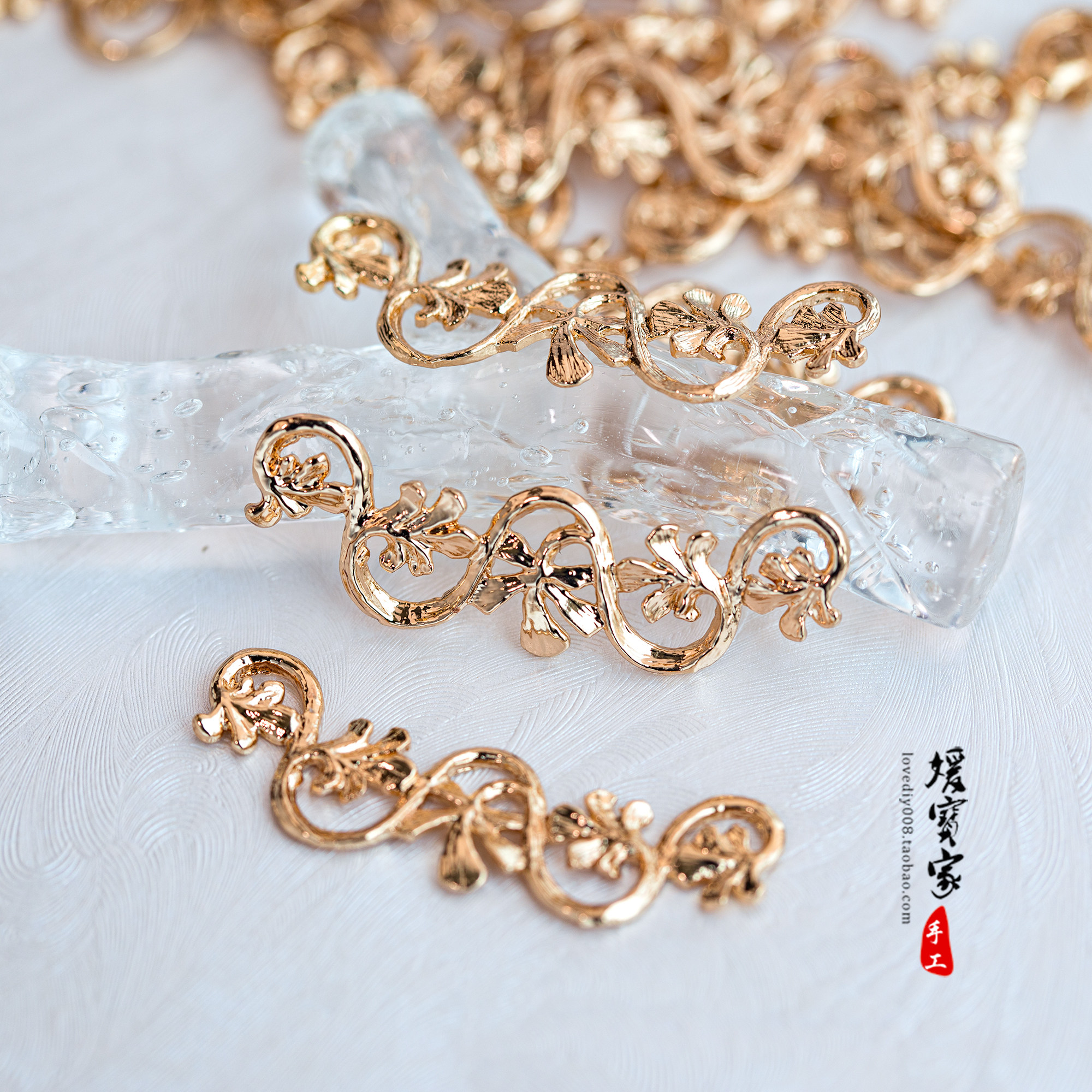 1c33铜材质 铸铜件 34*10mm 波浪卷枝五朵花藤蔓项链发饰diy