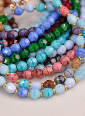 6mm火磨珠50颗 丝绸色混色合集 进口捷克机造珠串珠法绣发簪材料