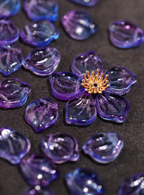 蓝紫色系12x15mm牡丹花瓣捷克琉璃50颗装