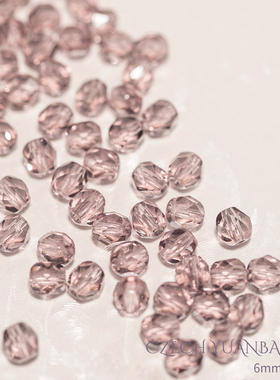 6mm火磨珠50颗 浅紫晶色捷克进口水晶珠火光枣珠diy切面手链HM697