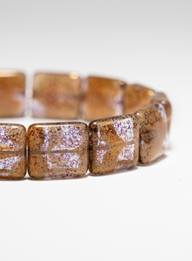 14x13mm进口捷克珠 透明白晕染棕复古铜手链项链琉璃DIY串珠材料