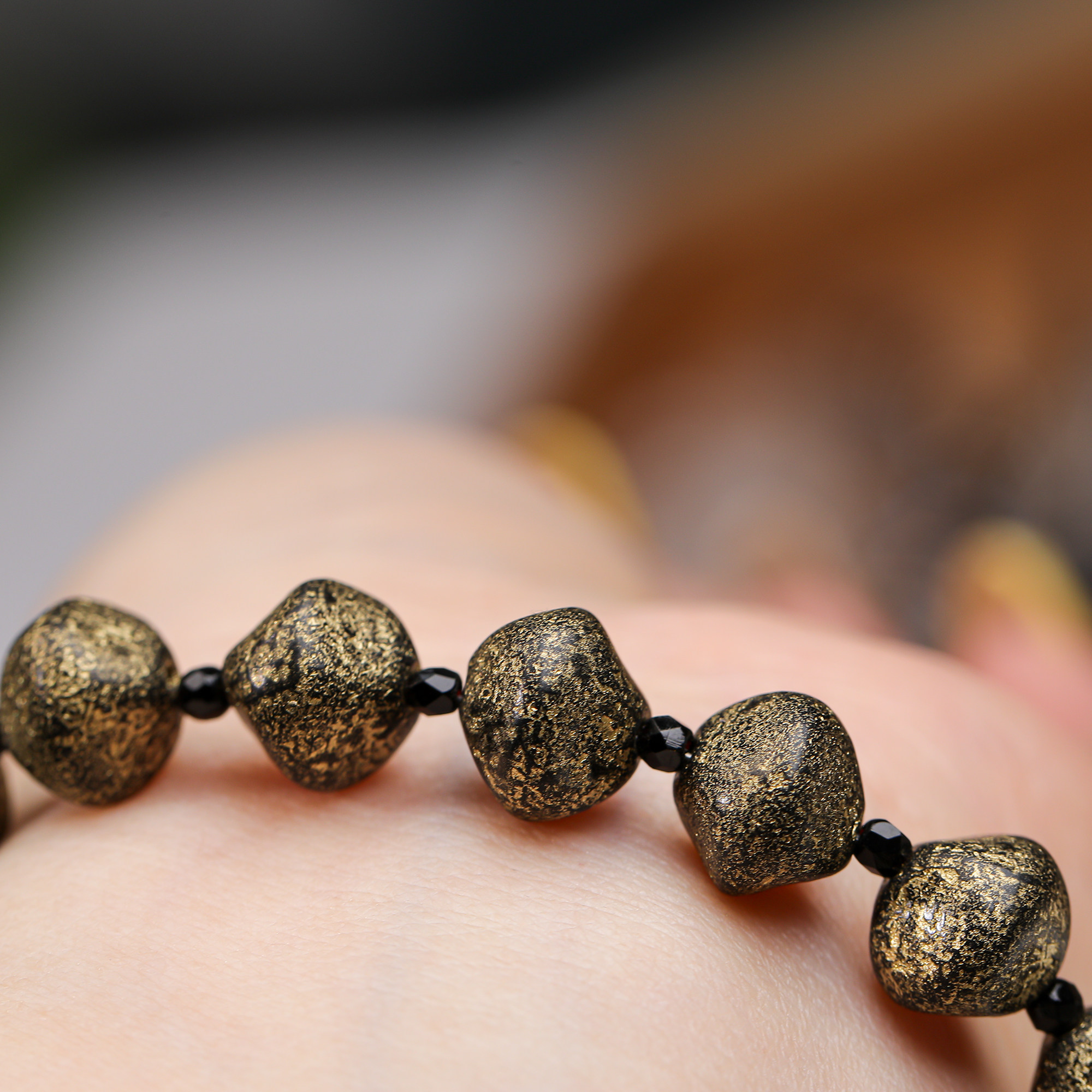 10mm巴洛克珠 蚀刻洒金不透黑 琥珀海蓝色进口捷克机造珠串珠材料