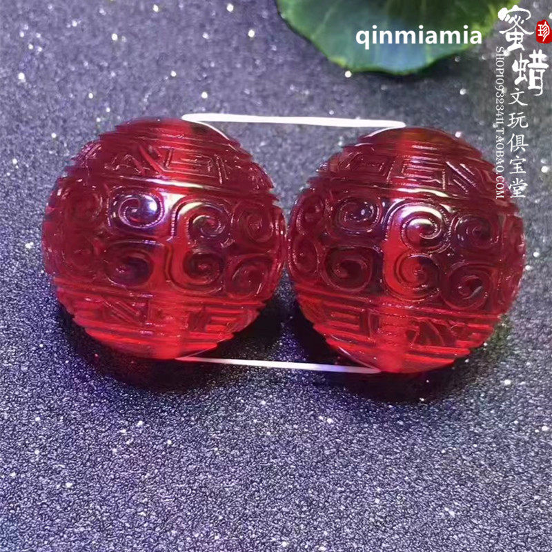 雕花龙珠血珀雕刻天然琥珀蜜蜡散珠子圆珠金刚星月菩提配饰回纹珠