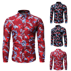 New style men's fashion printed Lapel men's long sleeve floral shirt loose size