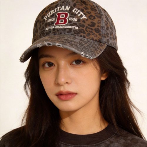 复古豹纹破洞B字母棒球帽男女春夏季韩版ins情侣时尚显脸小鸭舌帽