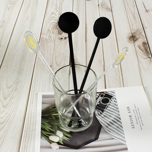 可定制 酒店一次性搅拌棒黑色透明塑料调酒棒咖啡吧勺独立包装