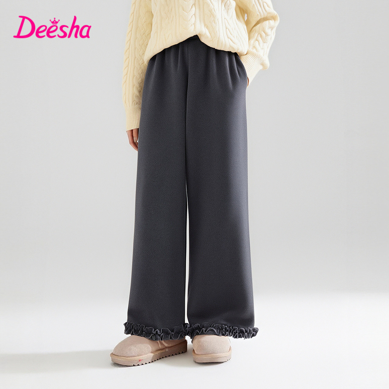 笛莎官方旗舰童装女童阔腿裤冬季新款大童女孩儿童时尚加绒休闲裤