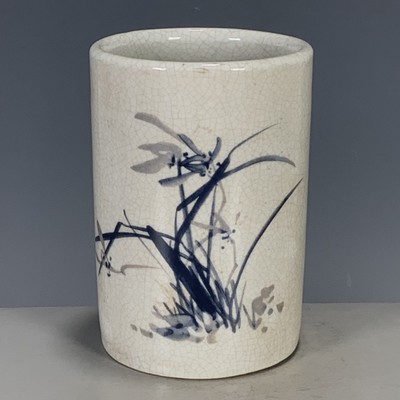 仿大清代光绪年制粉彩开片八骏图笔筒摆件 古玩古董瓷器收藏