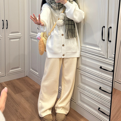 Bear doll2025新款秋冬小个子加绒休闲裤女可爱百搭宽松直筒裤子