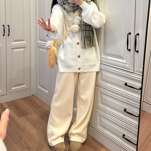 Bear doll2025新款秋冬小个子加绒休闲裤女可爱百搭宽松直筒裤子