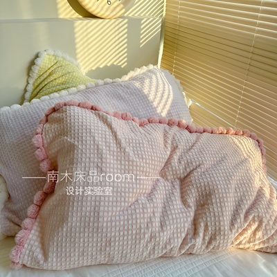 ins马卡龙纯色加厚牛奶绒单枕套