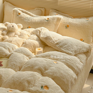 郁金香呀｜ins奶油少女加厚泰迪绒四件套冬天米色珊瑚法莱绒1.8笠