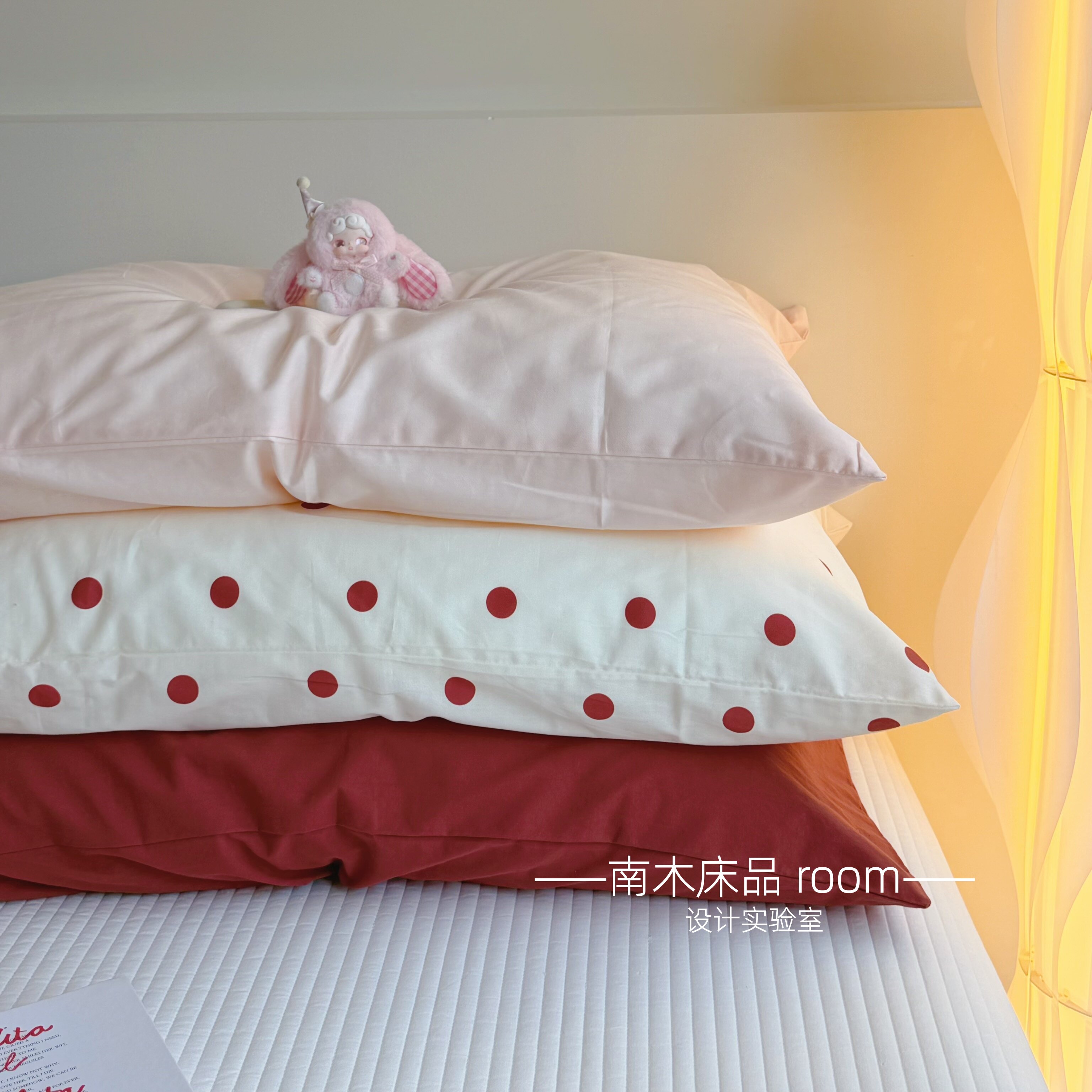 草莓奶泡｜ins波点复古红色枕套全棉斜纹棉单个枕头套48*74cm枕袋