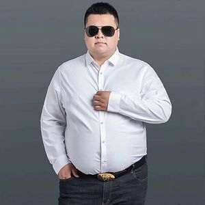 男士长袖衬衫大码肥佬宽松白衬衣加肥商务工作服正装韩版休闲上衣