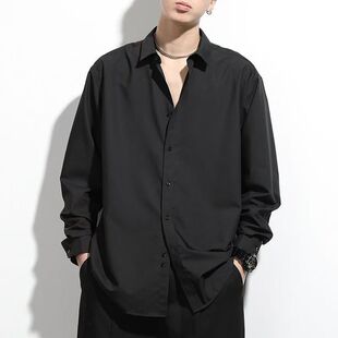 宽松长袖衬衫男加肥加大码休闲男装胖哥300斤特体黑色衬衫爸爸装