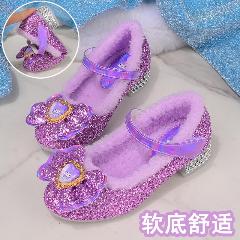 软底公主鞋女童加绒水晶鞋