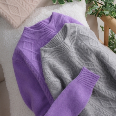 高端时尚秋冬纯羊毛绞花加厚毛衣