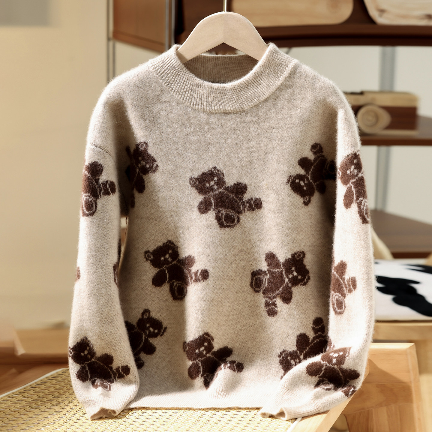 儿童小熊半高领纯羊毛衫男童针织毛线衣秋冬款加厚中大童羊绒毛衣,童装/婴儿装/亲子装,毛衣/针织衫,淘宝优惠券,粉丝福利购,淘宝优惠卷