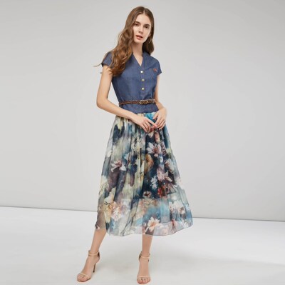 cowboy print dress collar cultivate morality 修身显瘦女连衣