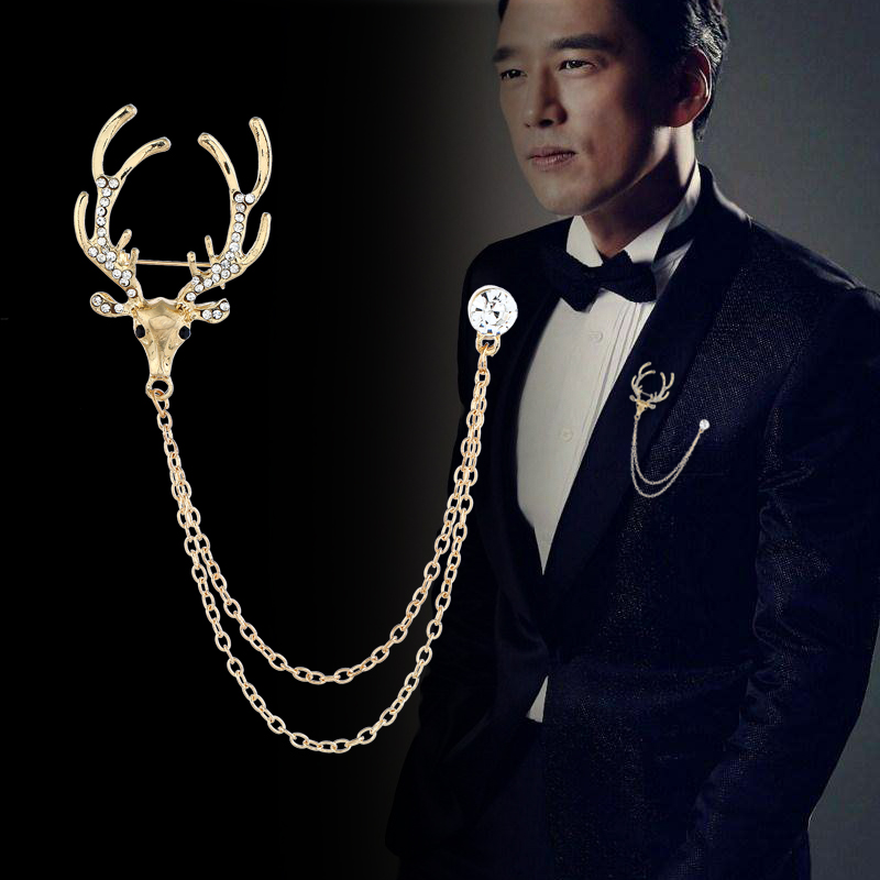 领口西装链条衬衣饰品鹿头别针