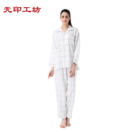 无印工坊 提花格子长袖毛巾布家居服情侣款 时尚简约大气 T2021