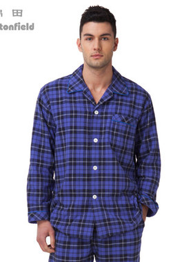 棉田黑客帝国高端纯棉家居服毛巾布薄款 男士格子CNT210060151SS