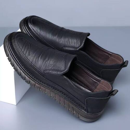 软底软面商务休闲皮鞋男牛筋软底