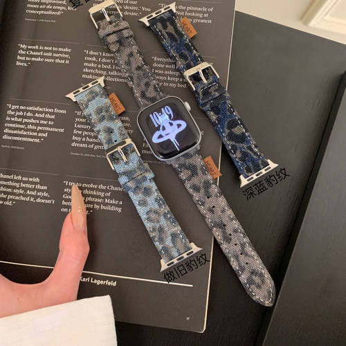 牛仔复古豹纹表带适用苹果watch56789S10手表腕带Apple手表带