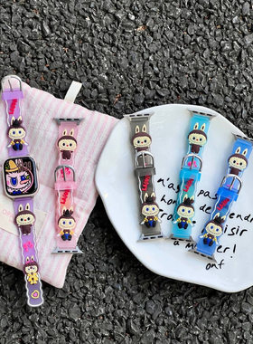 拉布布卡通硅胶表带适用苹果watch56789S10手表腕带Apple手表带