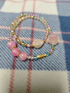 手工串珠淡水巴洛克珍珠光变树脂珠双圈手串