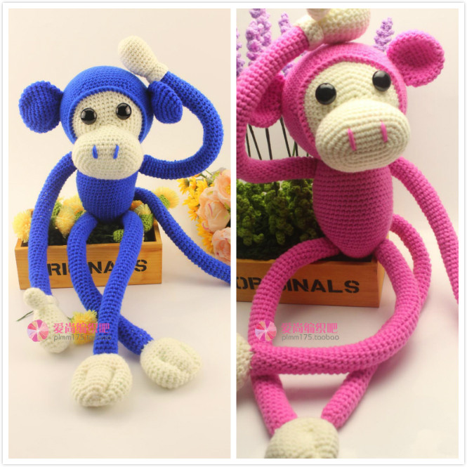 猴年娃娃手工diy毛线钩针编织玩偶娃娃长臂猴材料包送图解包邮