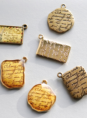 韩国产滴胶合金双面镀色爱信件复古吊坠手工diy配件小众首饰制作