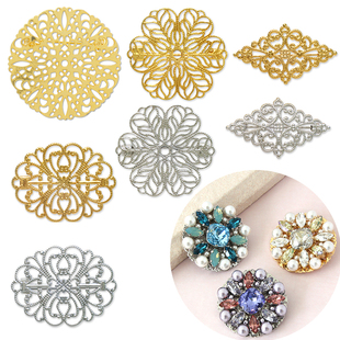 合金镀金色银色花片镂空胸针串珠用日本贵和KIWA材料DIY配件