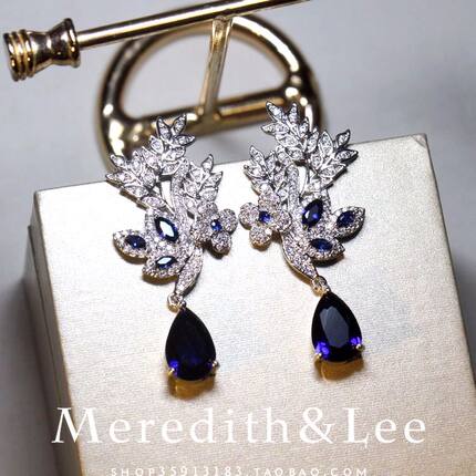 Meredith&Lee 法式优雅森系花朵深蓝水滴轻奢小众设计感气质耳环