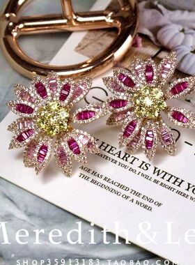 Meredith&Lee 法式优雅向日葵渐变层次立体夸张奢华时尚锆石耳环