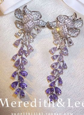 Meredith&Lee 新中式古典国风荷花古韵优雅渐变紫色流苏小众耳环