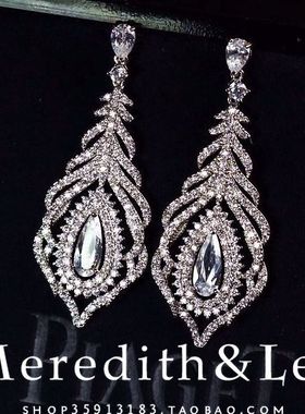 Meredith&Lee高端定制落叶羽毛奢华气质百搭奢华新娘结婚锆石耳环