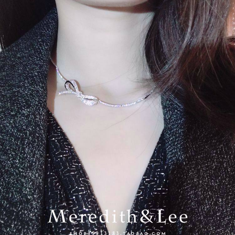 meredith&lee 高端蝴蝶结镶嵌工艺满钻气质时尚百搭锆石项链