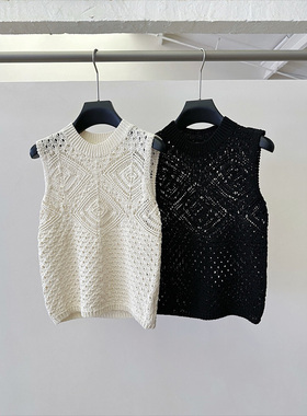 30999镂空针织圆领背心2025年夏季新款无袖纯色百搭慵懒休闲上衣