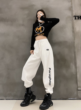 美式慵懒休闲卫裤女夏2026春秋薄款宽松显瘦百搭弯刀灰色运动裤