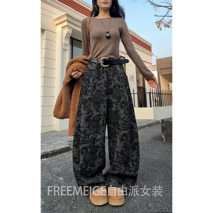 现货53111呢料腰果花绒感休闲裤2025年冬季加绒保暖长裤百搭弯刀