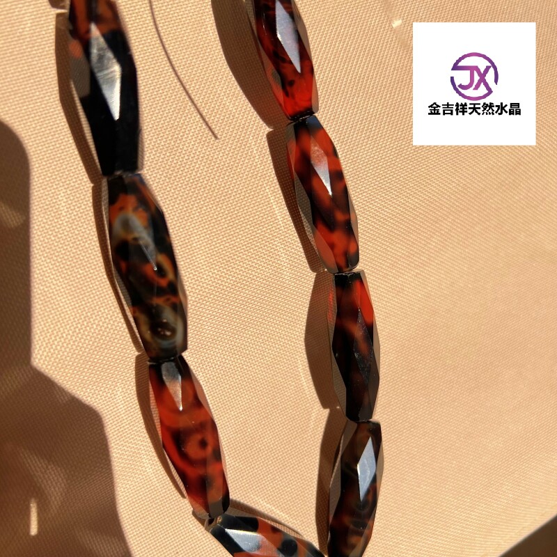 天然老料黑红玛瑙共生体圆柱硬切面14*40毫米diy手链项链半成品