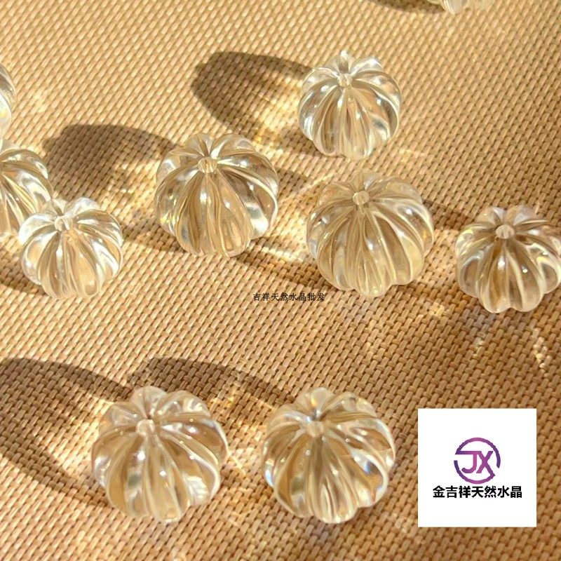 天然巴西白水晶南瓜珠圆珠项链图片