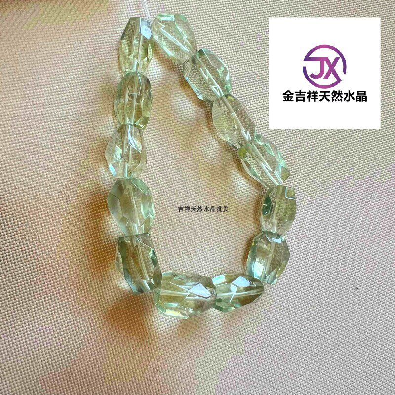天然薄荷绿水晶不规则切面diy手链项链串珠半成品12*16毫米通透体
