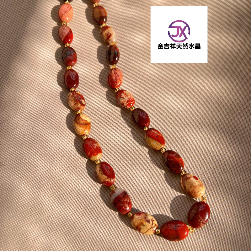 天然图画红石旦面10*14毫米diy手链项链串珠半成品首饰高质量
