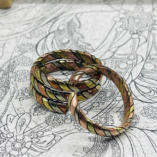 藏饰风情尼泊尔纯手工制作三色纯铜精美戒指环男女复古做旧不掉色