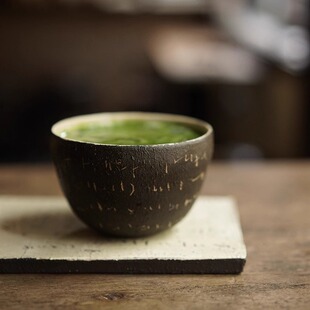 禾下｜手作黑化妆蛋杯 抹茶碗 拿铁杯 粗陶