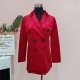 A100胸围88喜庆大红色气质金丝绒女赫本风修身 外套 显瘦双排扣西装
